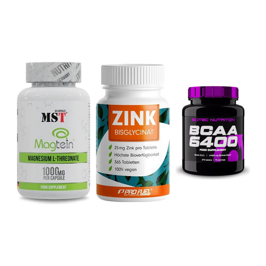 Ausdauer-Set: MST Magnesium + ProFuel Zink + Scitec BCAA 6400 – alle enthaltenen Artikel