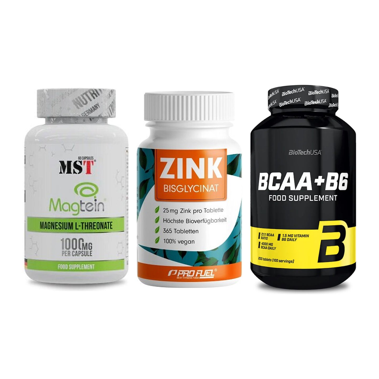 Ausdauer-Set: MST Magnesium + ProFuel Zink + BioTech BCAA+B6 – alle enthaltenen Artikel