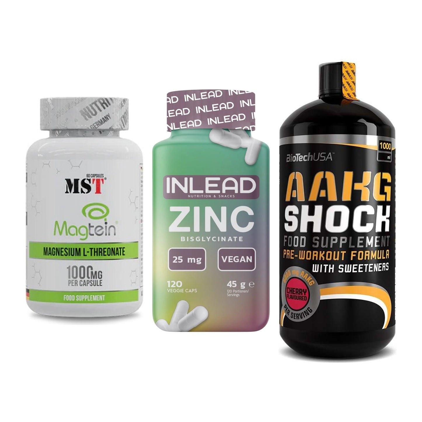 Ausdauer-Set: MST Magnesium + INLEAD Zink + BioTech AAKG – alle enthaltenen Artikel