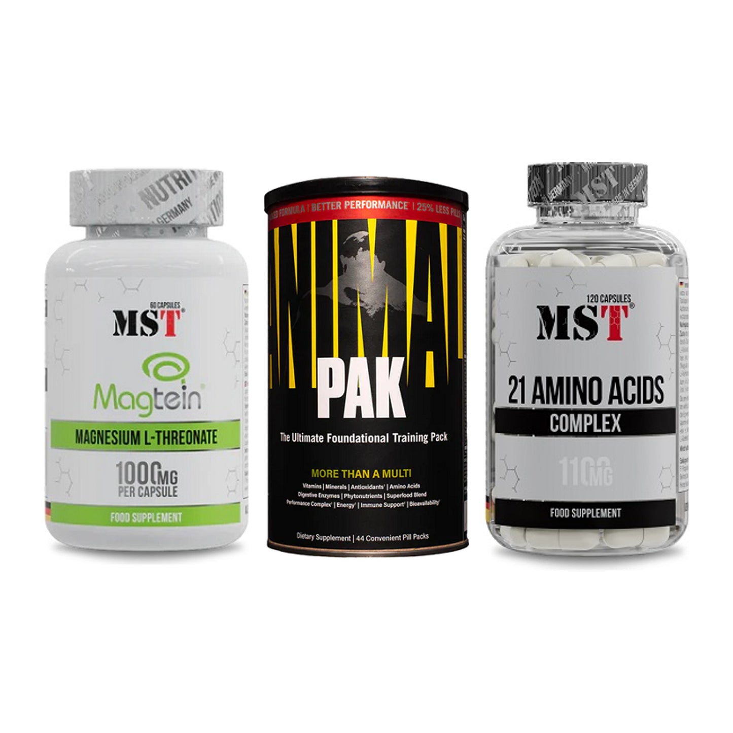 Ausdauer-Set: MST Magnesium + Universal Animal + MST 21 Amino – alle enthaltenen Artikel