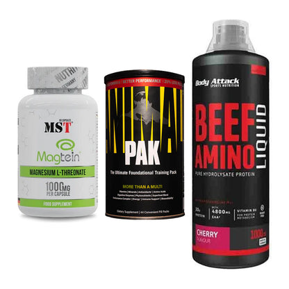 Ausdauer-Set: MST Magnesium + Universal Animal + Body Attack Beef – alle enthaltenen Artikel