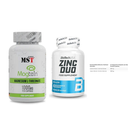 Ausdauer-Set: MST Magnesium + BioTech Zinc Duo + INLEAD L-Carniti – alle enthaltenen Artikel