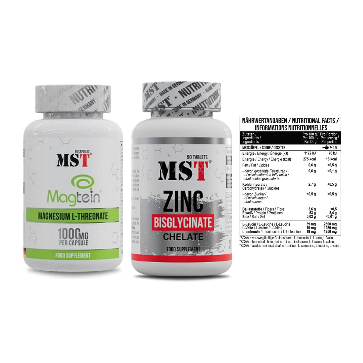 Ausdauer-Set: MST Magnesium + MST Zinc Chelate + MST BCAA Zero – alle enthaltenen Artikel