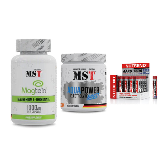 Ausdauer-Set: MST Magnesium + MST Aqua Power + Nutrend AAKG – alle enthaltenen Artikel
