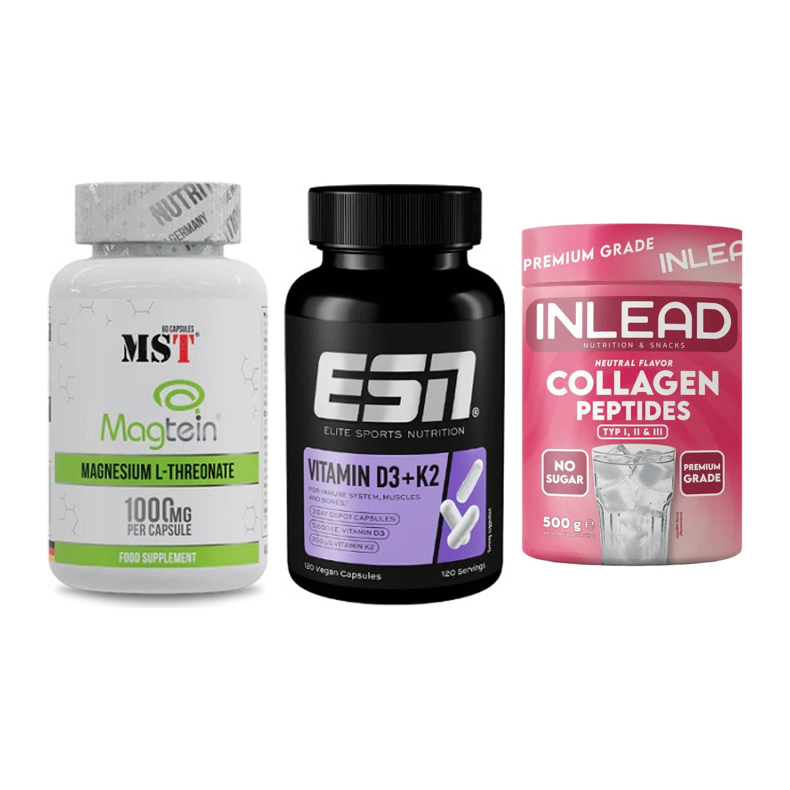 Ausdauer-Set: MST Magnesium + ESN Vitamin D3 + INLEAD Collagen – alle enthaltenen Artikel