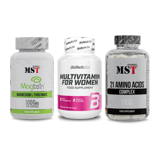Ausdauer-Set: MST Magnesium + BioTech Multivit + MST 21 Amino – alle enthaltenen Artikel