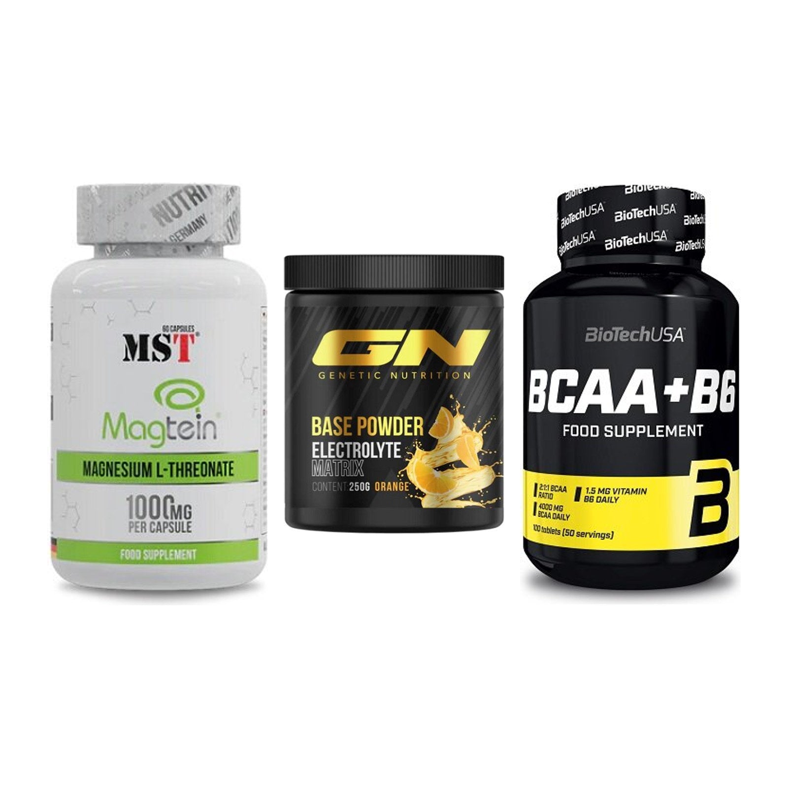 Ausdauer-Set: MST Magnesium + GN Base Powder + BioTech BCAA+B6 – alle enthaltenen Artikel