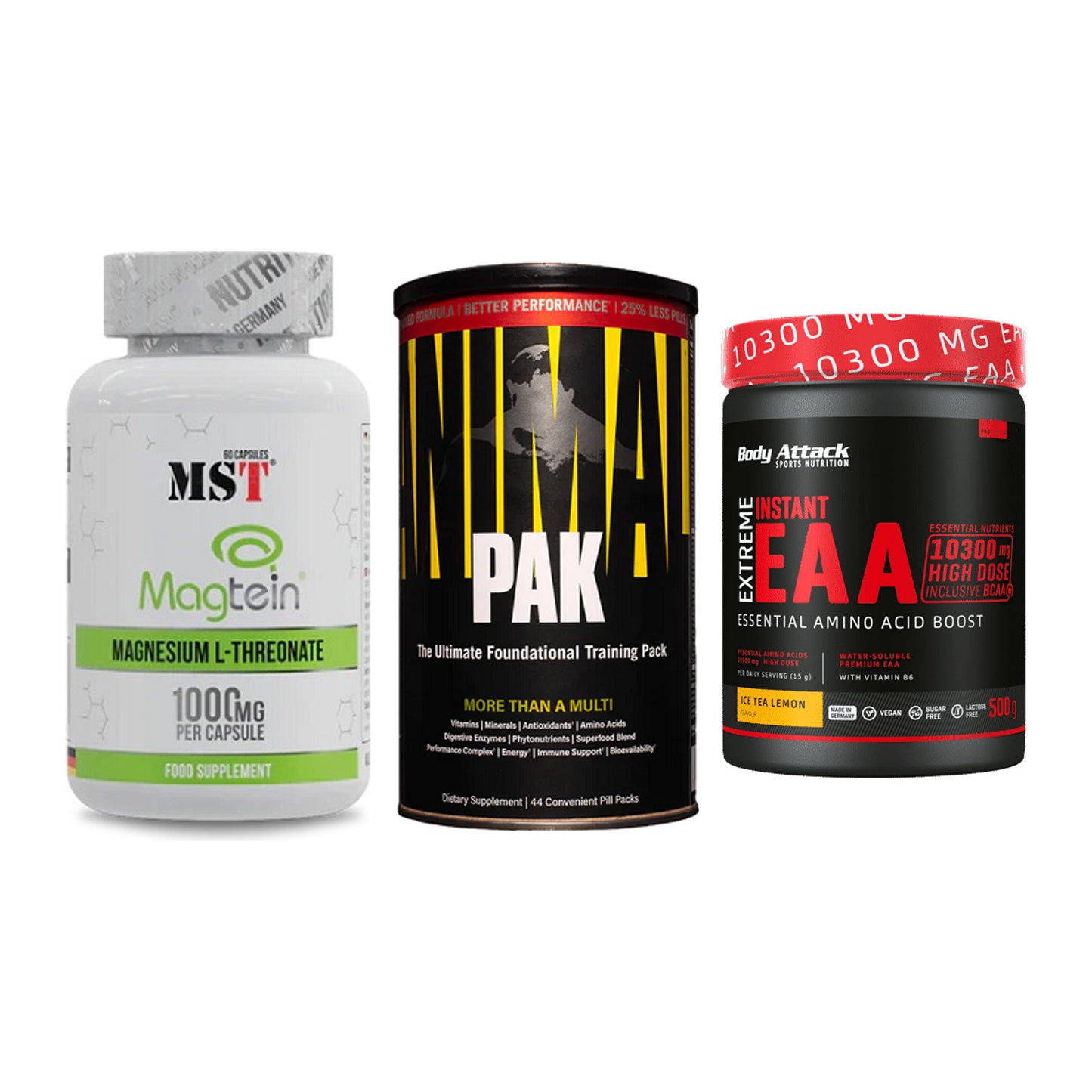 Ausdauer-Set: MST Magnesium + Universal Animal + Body Attack – alle enthaltenen Artikel