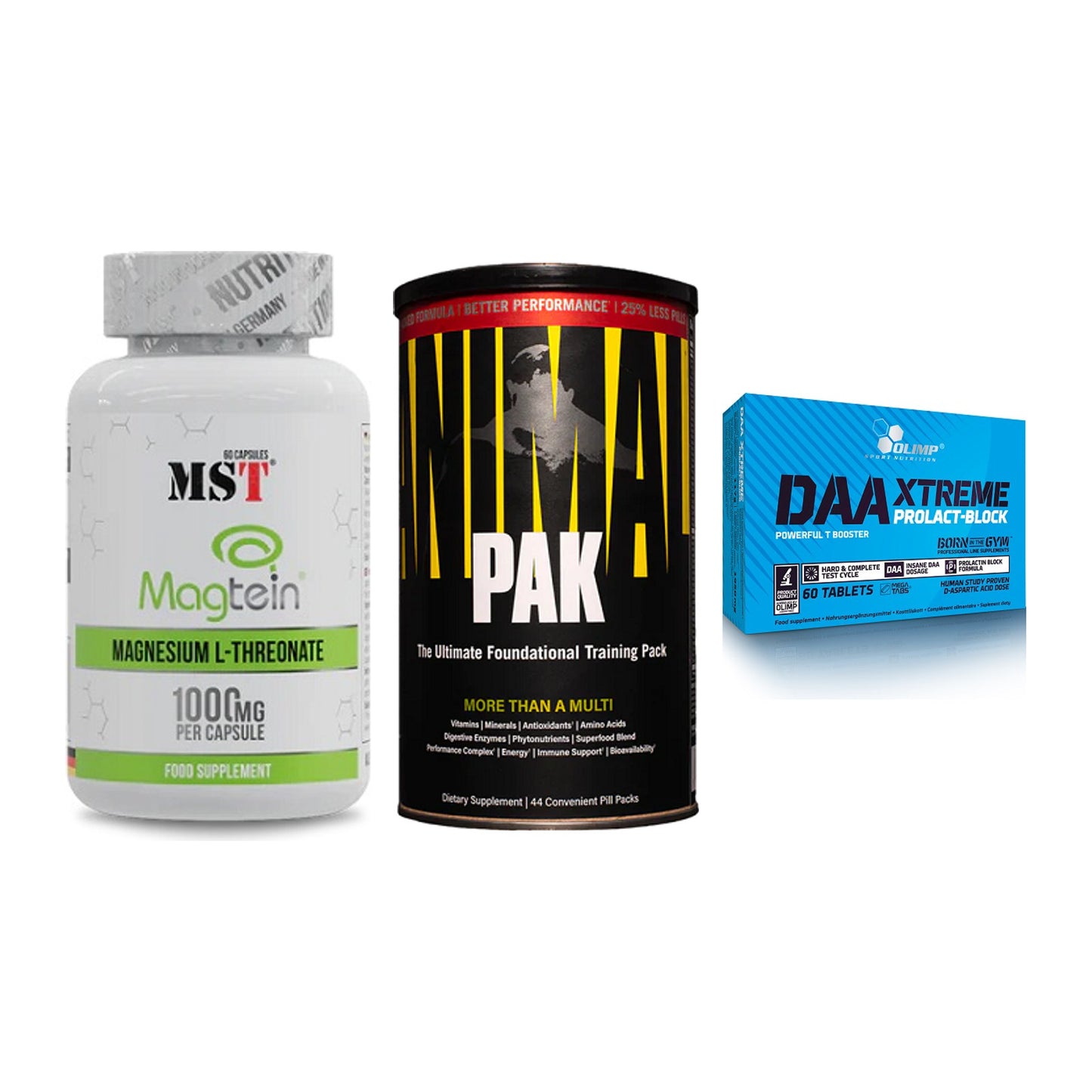 Ausdauer-Set: MST Magnesium + Universal Animal + Olimp DAA Xtreme – alle enthaltenen Artikel