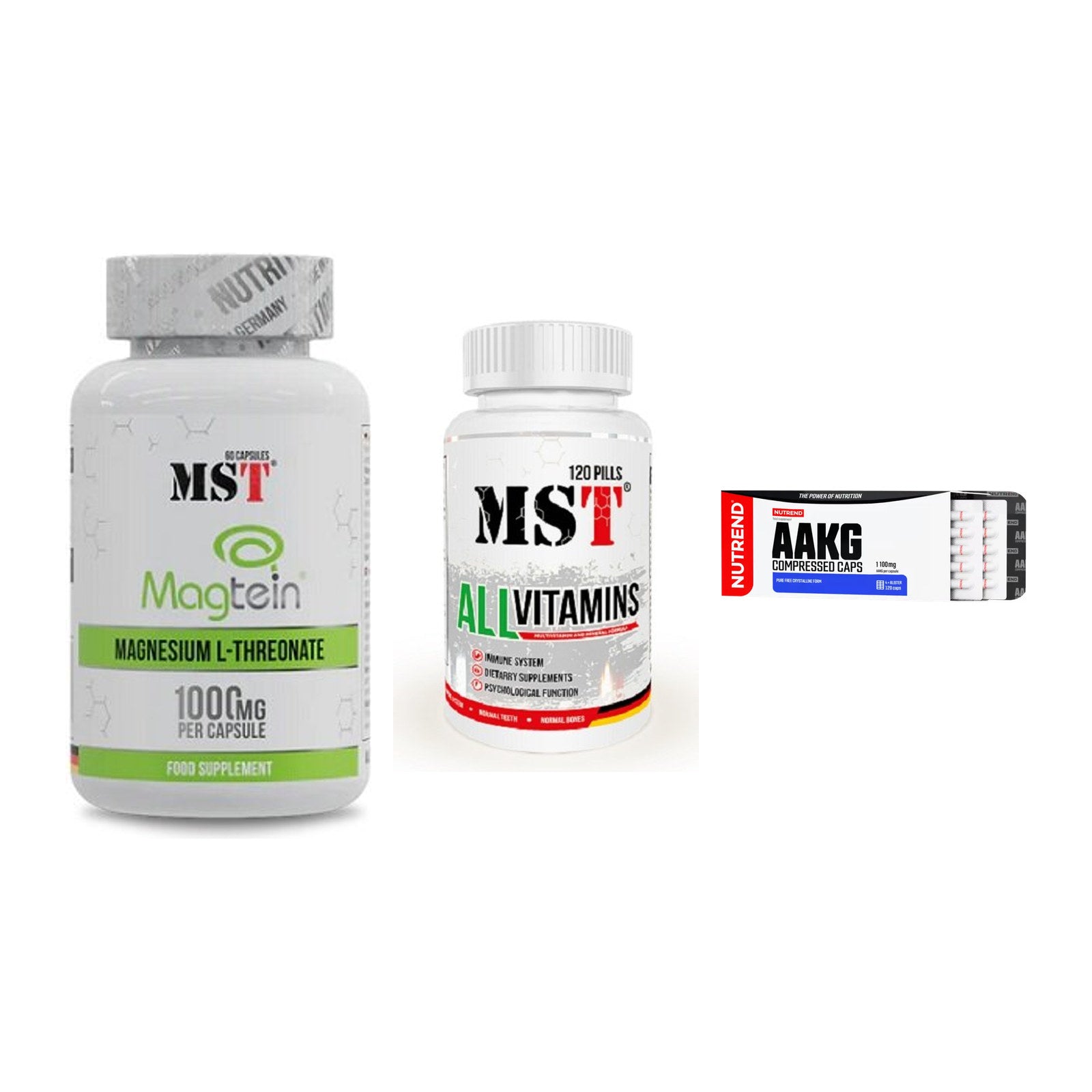 Ausdauer-Set: MST Magnesium + MST All Vitamins + Nutrend AAKG – alle enthaltenen Artikel