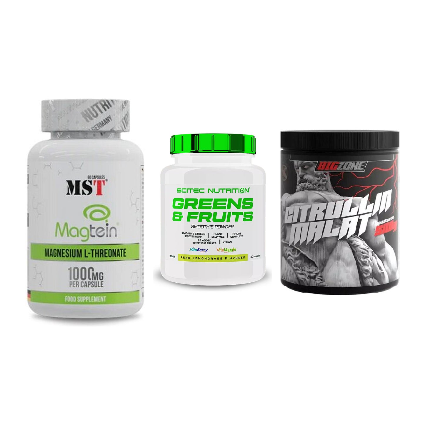 Ausdauer-Set: MST Magnesium + Scitec Greens + Big Zone Citrull – alle enthaltenen Artikel