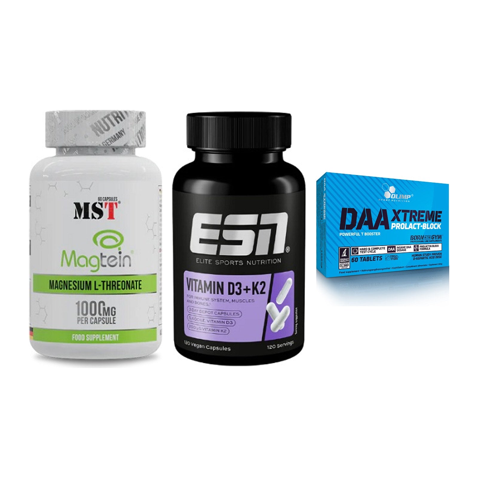 Ausdauer-Set: MST Magnesium + ESN Vitamin D3 + Olimp DAA Xtreme – alle enthaltenen Artikel