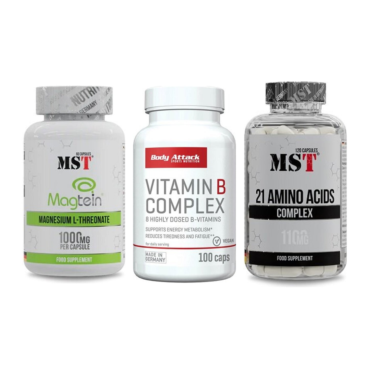 Ausdauer-Set: MST Magnesium + Body Attack + MST 21 Amino – alle enthaltenen Artikel