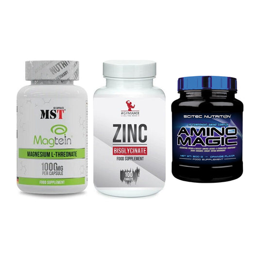 Ausdauer-Set: MST Magnesium + #GYMJUICE ZINC + Scitec Amino – alle enthaltenen Artikel