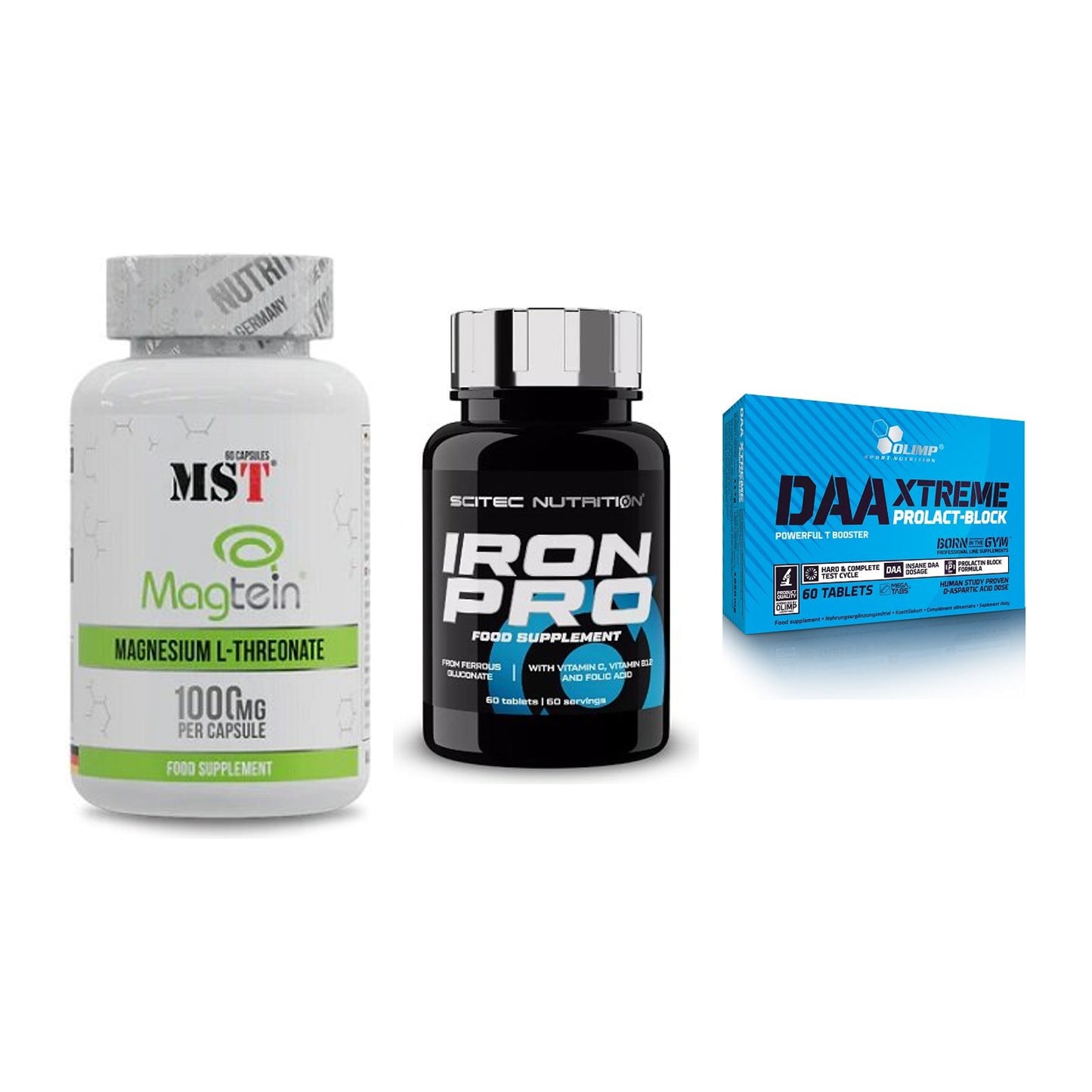 Ausdauer-Set: MST Magnesium + Scitec Iron Pro + Olimp DAA Xtreme – alle enthaltenen Artikel