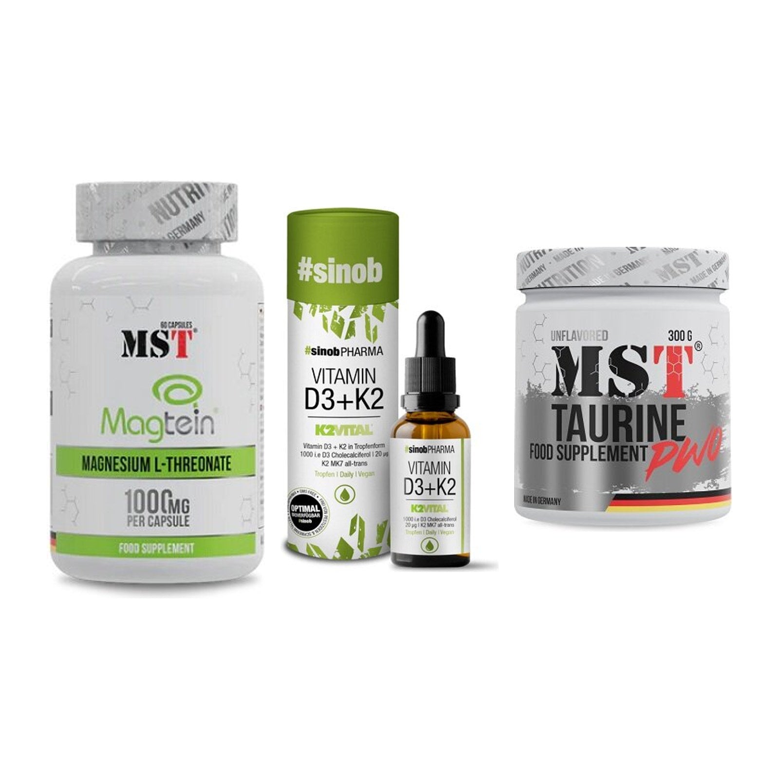 Ausdauer-Set: MST Magnesium + Sinob Vitamin D3 + MST Taurine – alle enthaltenen Artikel