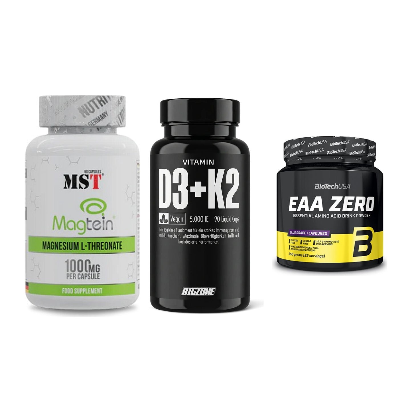 Ausdauer-Set: MST Magnesium + Big Zone Vitamin + BioTech EAA Zero – alle enthaltenen Artikel