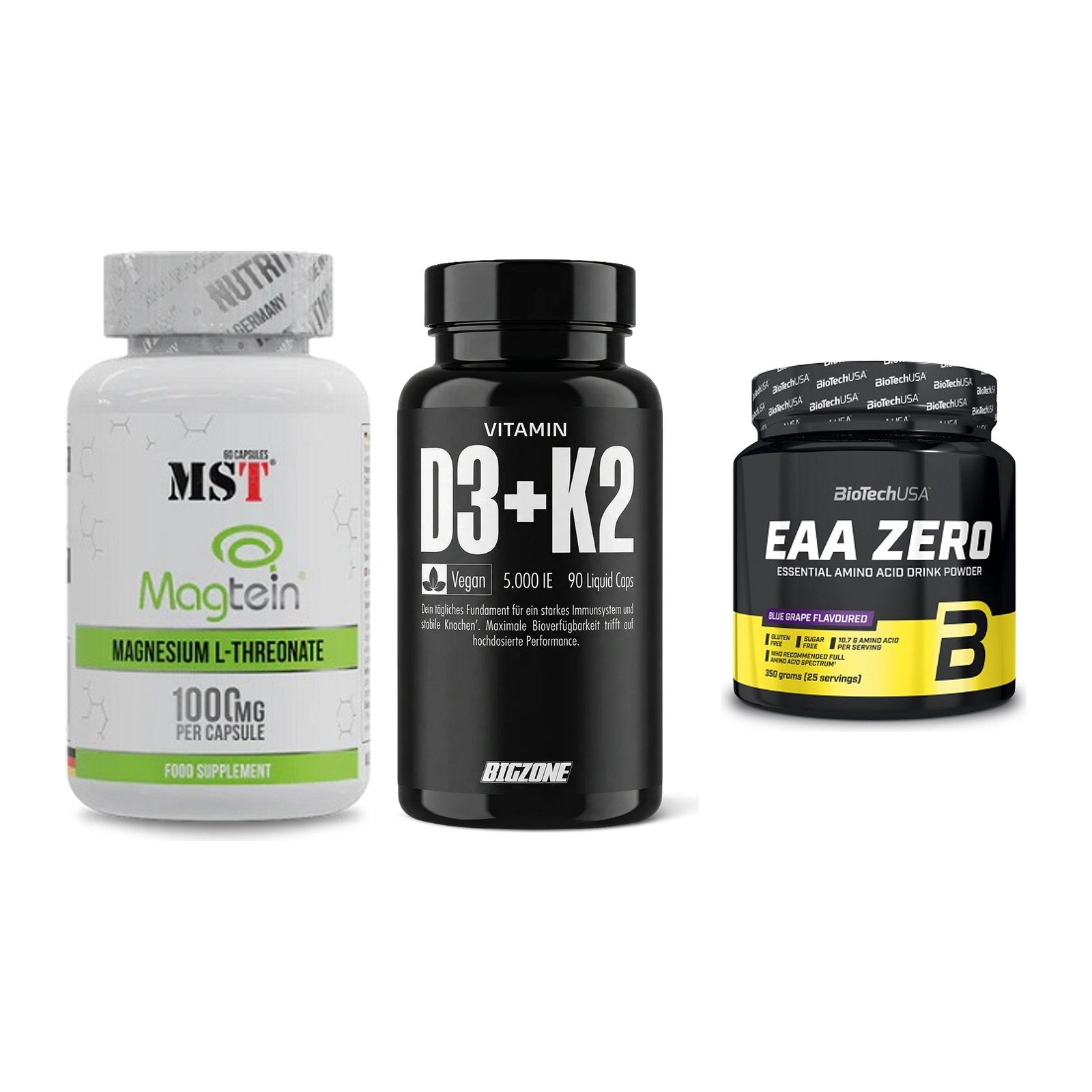 Ausdauer-Set: MST Magnesium + Big Zone Vitamin + BioTech EAA Zero – alle enthaltenen Artikel