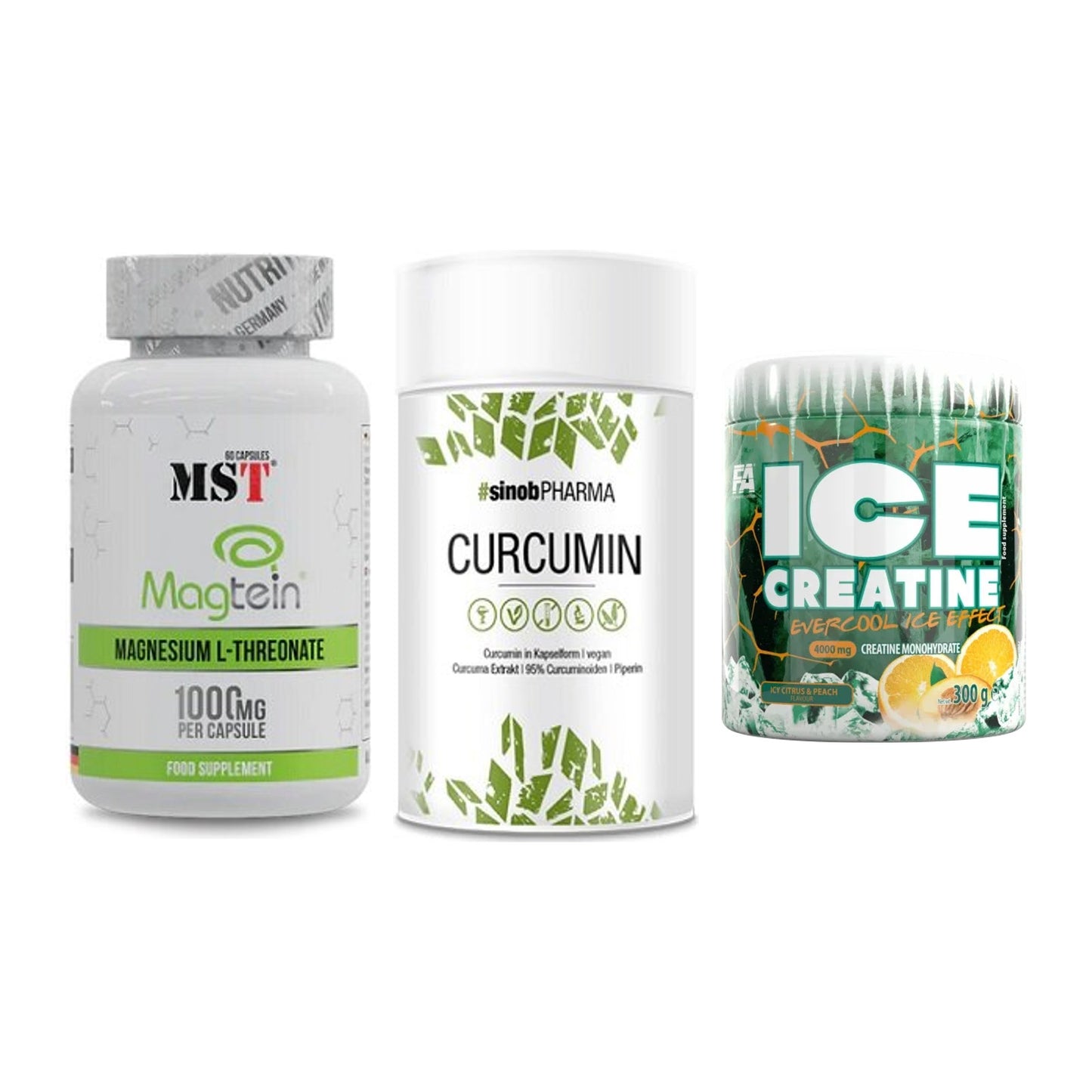 Ausdauer-Set: MST Magnesium + Sinob Curcumin + FA Nutrition ICE – alle enthaltenen Artikel