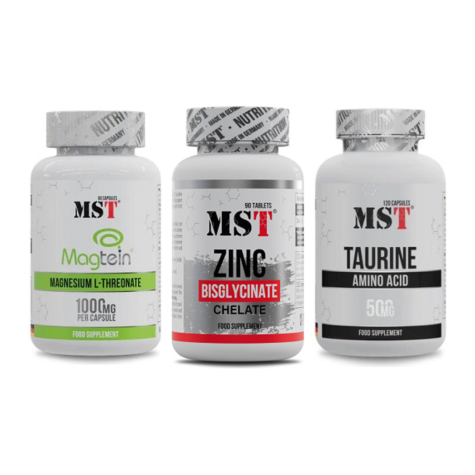 Ausdauer-Set: MST Magnesium + MST Zinc Chelate + MST Taurine – alle enthaltenen Artikel
