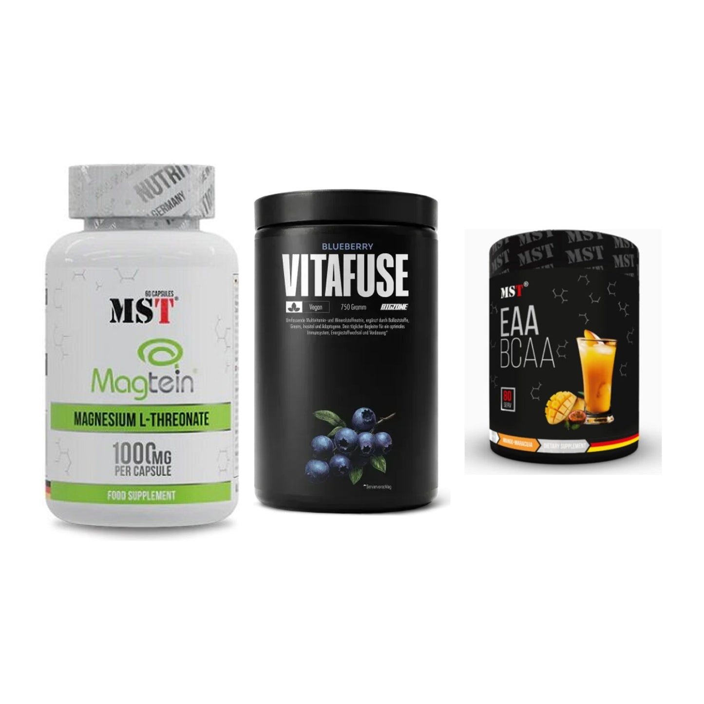 Ausdauer-Set: MST Magnesium + Big Zone Vitafus + MST EAA & BCAA – alle enthaltenen Artikel