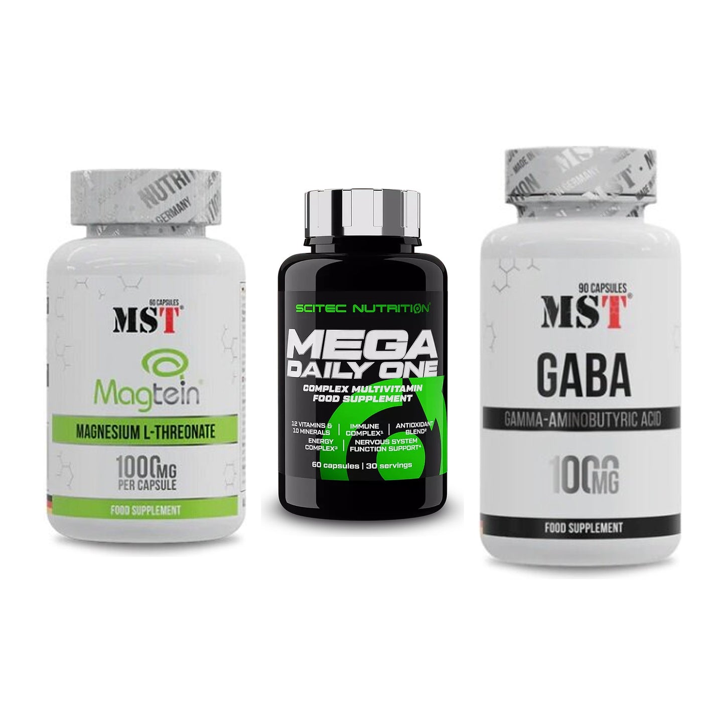 Ausdauer-Set: MST Magnesium + Scitec Mega + MST GABA 1000mg – alle enthaltenen Artikel