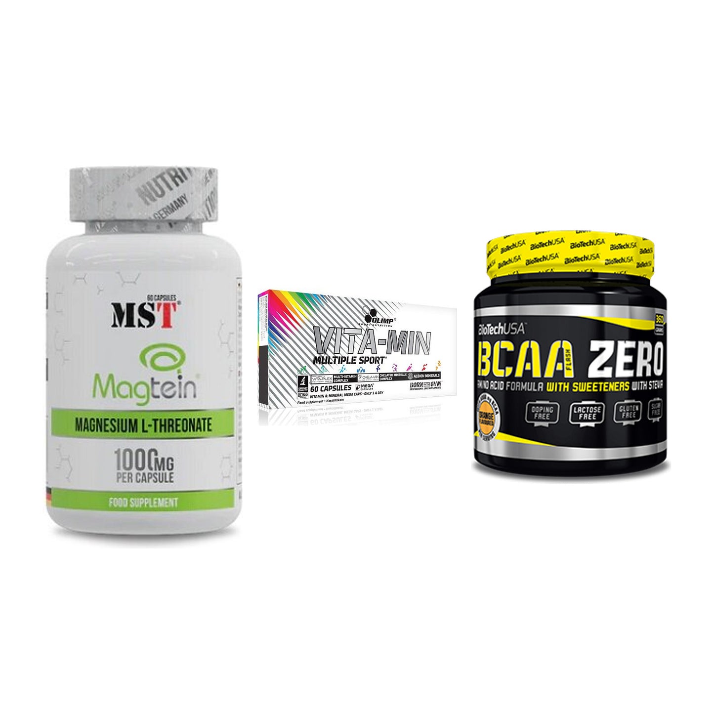Ausdauer-Set: MST Magnesium + Olimp Vita-Min + BioTech BCAA – alle enthaltenen Artikel