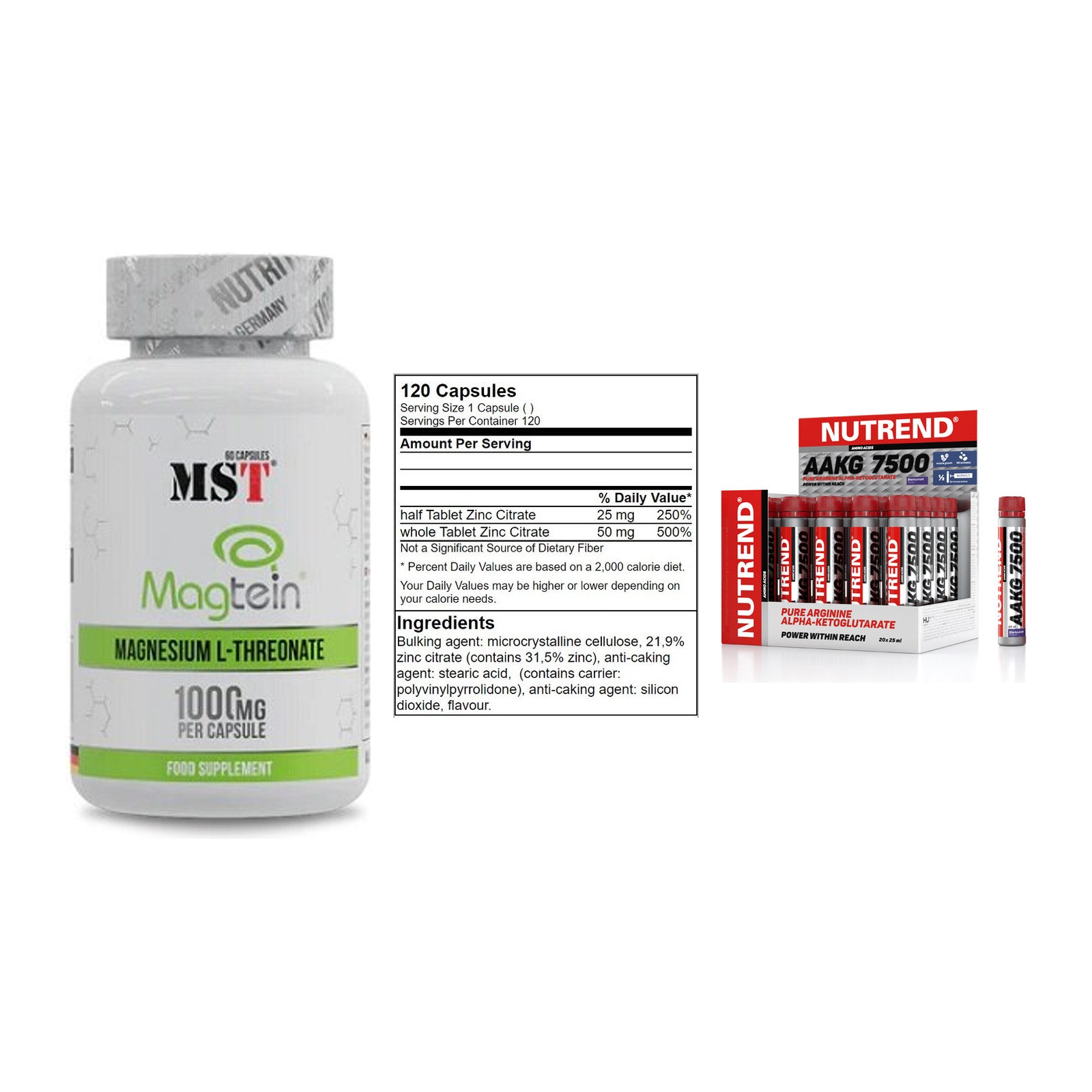 Ausdauer-Set: MST Magnesium + GN Zinc Citrate + Nutrend AAKG – alle enthaltenen Artikel