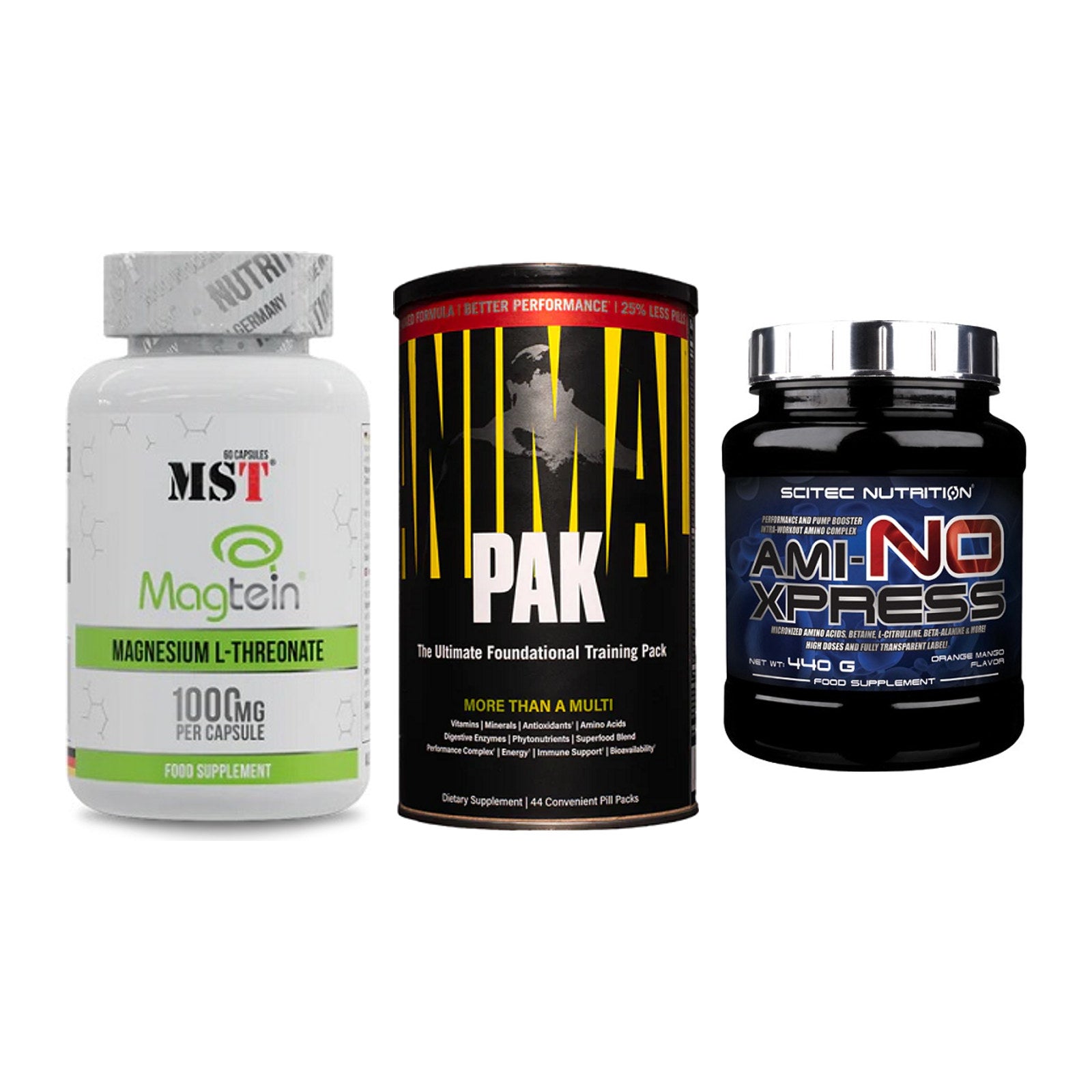 Ausdauer-Set: MST Magnesium + Universal Animal + Scitec Ami-NO – alle enthaltenen Artikel