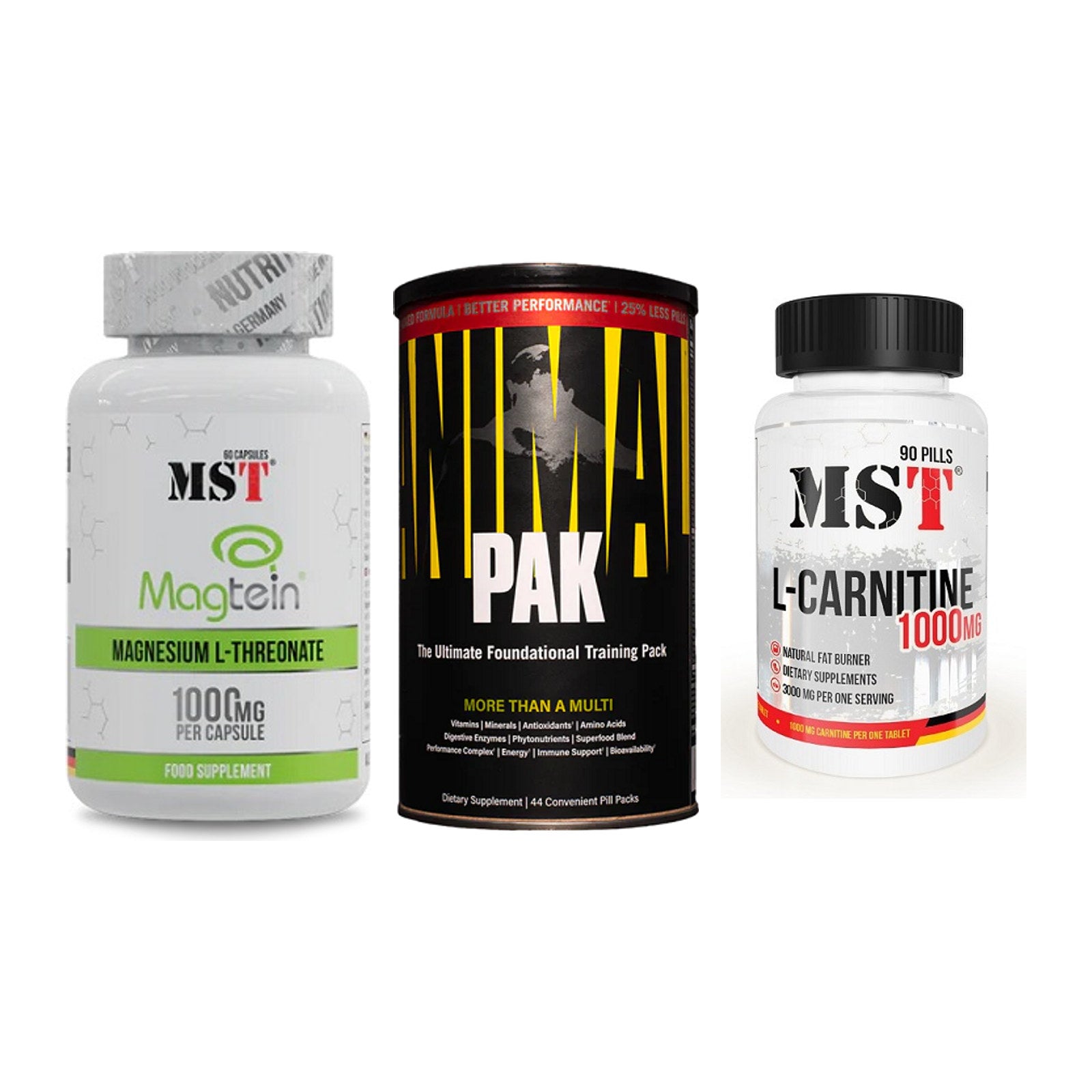 Ausdauer-Set: MST Magnesium + Universal Animal + MST L-Carnitine – alle enthaltenen Artikel