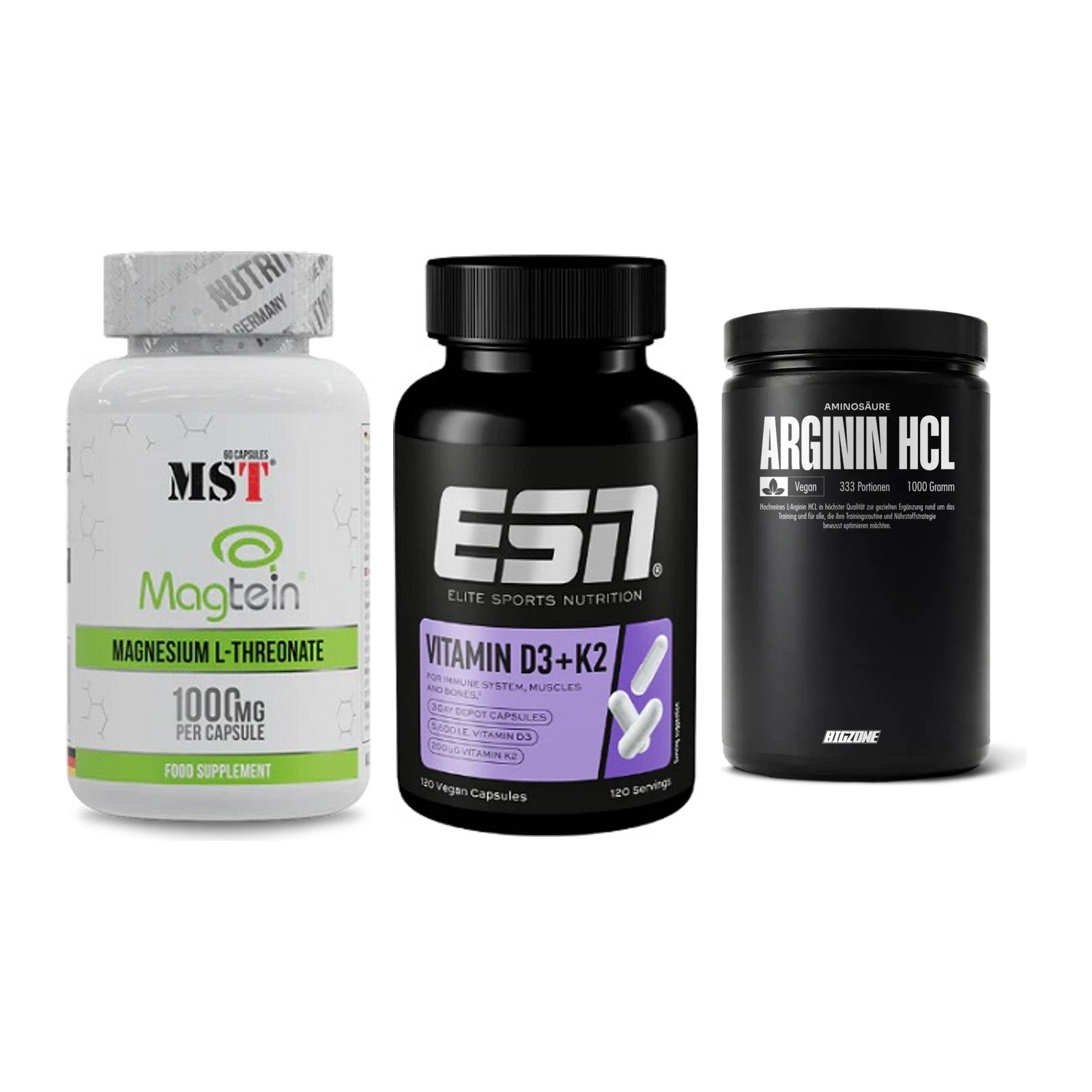 Ausdauer-Set: MST Magnesium + ESN Vitamin D3 + Big Zone L-Argin – alle enthaltenen Artikel