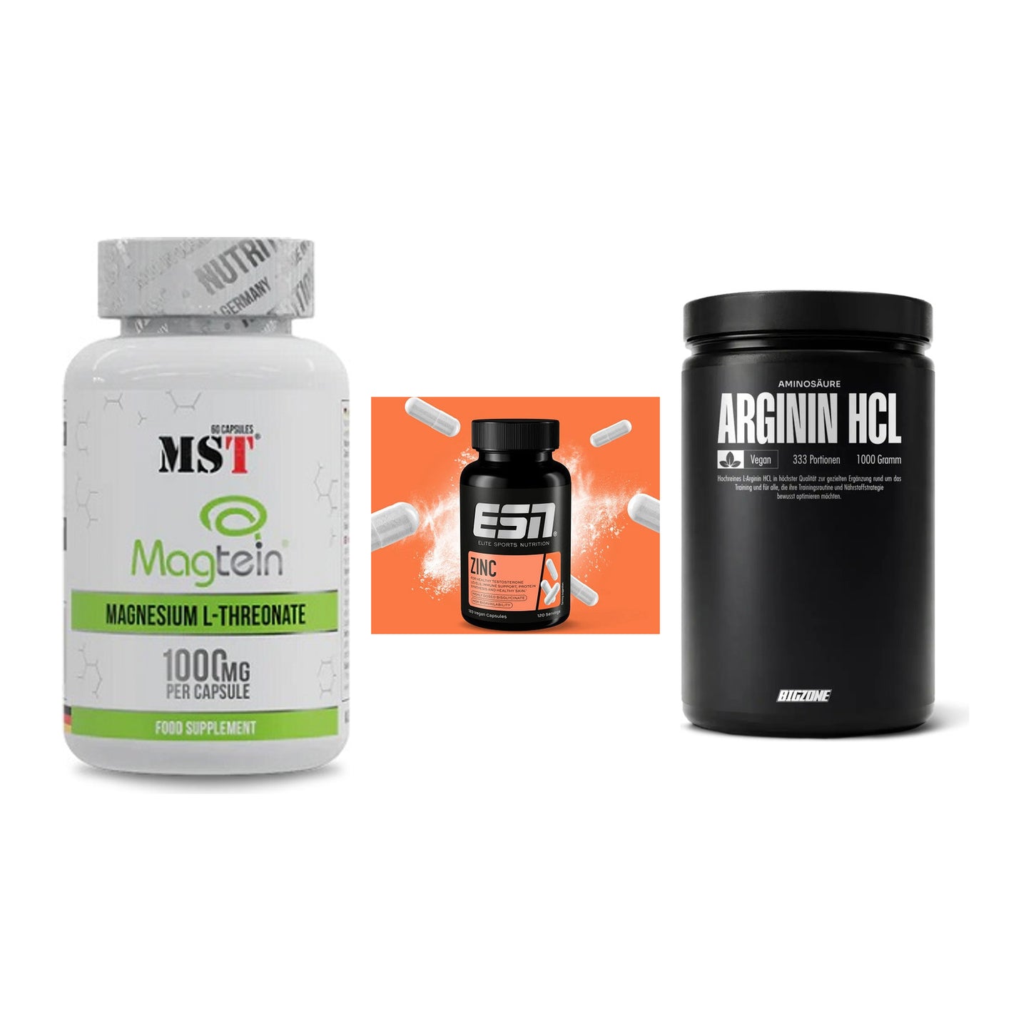 Ausdauer-Set: MST Magnesium + ESN Zinc + Big Zone L-Argin – alle enthaltenen Artikel