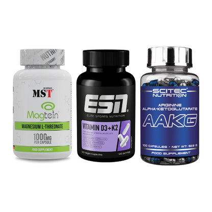 Ausdauer-Set: MST Magnesium + ESN Vitamin D3 + Scitec AAKG – alle enthaltenen Artikel