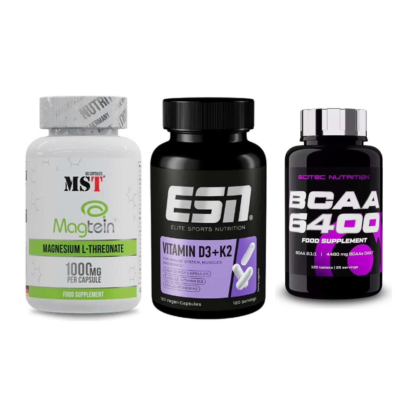 Ausdauer-Set: MST Magnesium + ESN Vitamin D3 + Scitec BCAA 6400 – alle enthaltenen Artikel