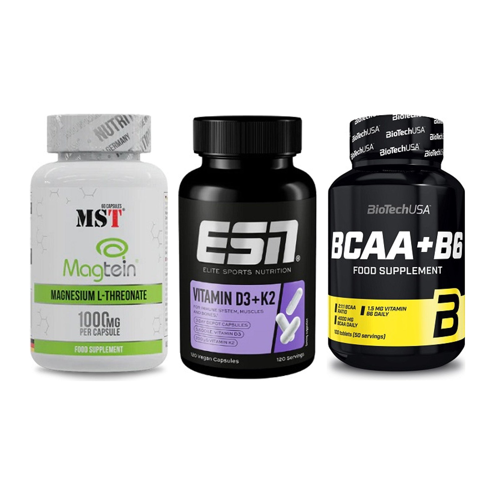 Ausdauer-Set: MST Magnesium + ESN Vitamin D3 + BioTech BCAA+B6 – alle enthaltenen Artikel