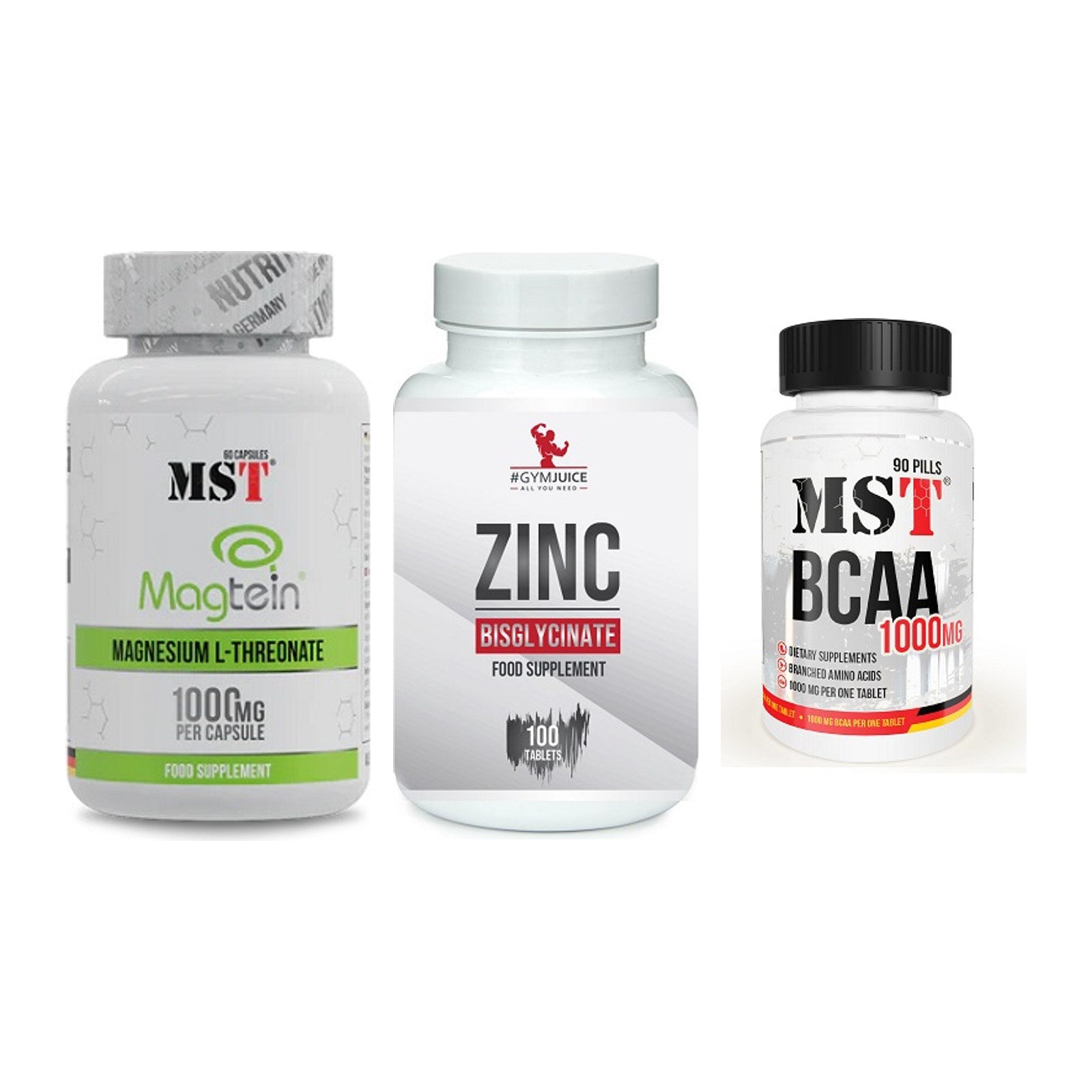 Ausdauer-Set: MST Magnesium + #GYMJUICE ZINC + MST BCAA 1000 – alle enthaltenen Artikel