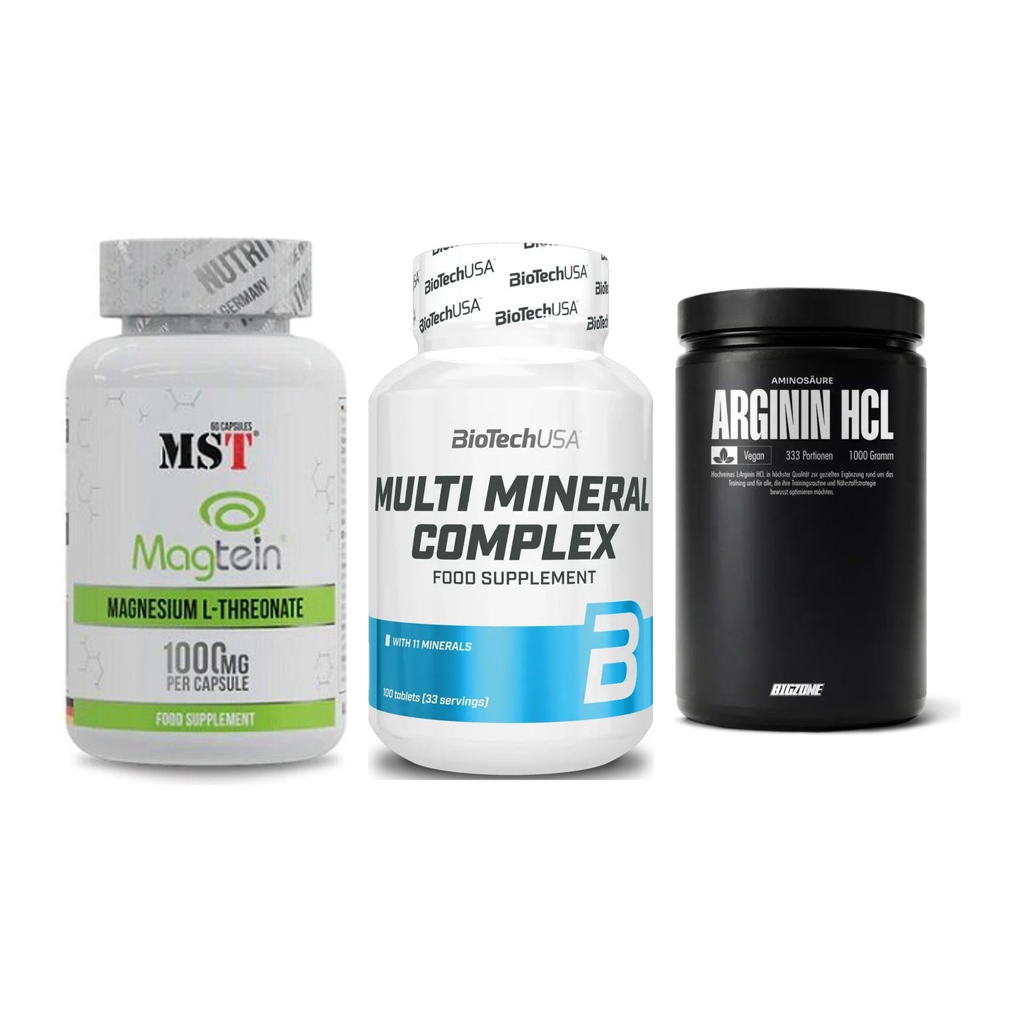 Ausdauer-Set: MST Magnesium + BioTech Multi + Big Zone L-Argin – alle enthaltenen Artikel