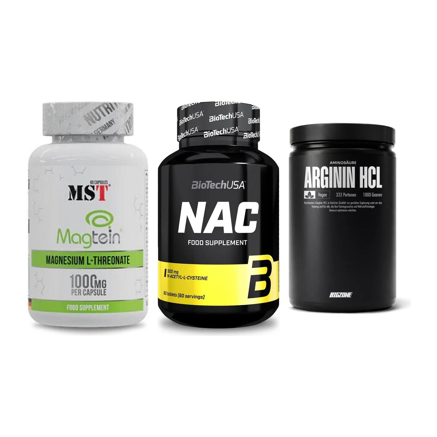 Ausdauer-Set: MST Magnesium + BioTech NAC + Big Zone L-Argin – alle enthaltenen Artikel