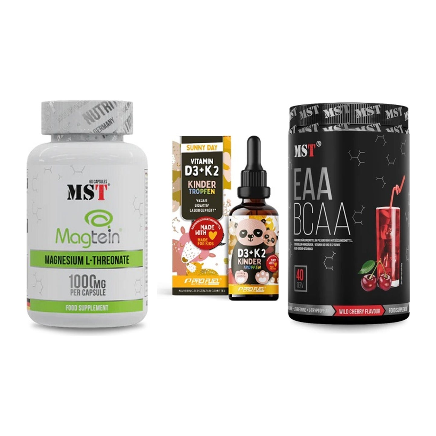 Ausdauer-Set: MST Magnesium + ProFuel VITAMIN + MST EAA & BCAA – alle enthaltenen Artikel