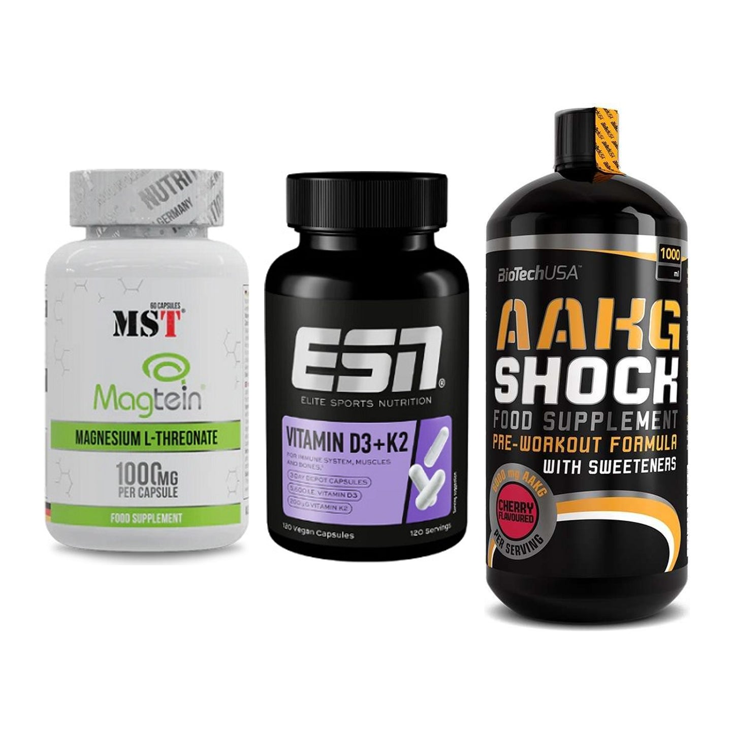 Ausdauer-Set: MST Magnesium + ESN Vitamin D3 + BioTech AAKG – alle enthaltenen Artikel