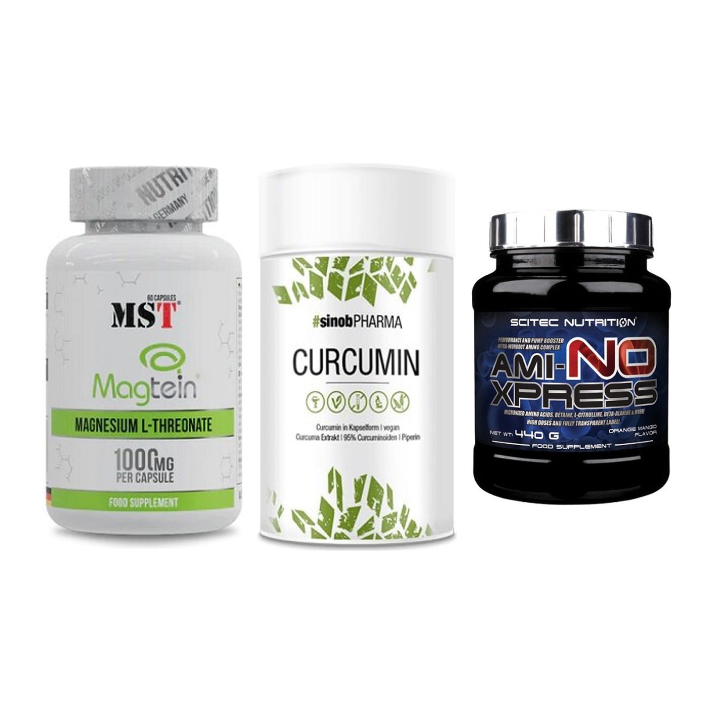 Ausdauer-Set: MST Magnesium + Sinob Curcumin + Scitec Ami-NO – alle enthaltenen Artikel