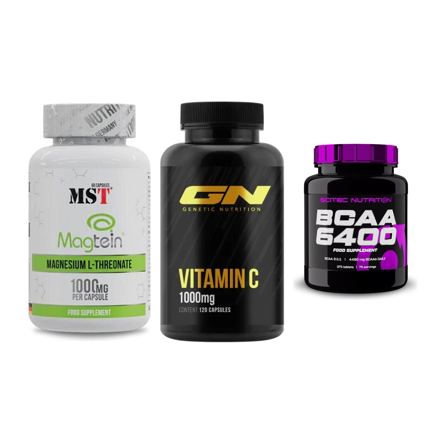 Ausdauer-Set: MST Magnesium + GN Vitamin C + Scitec BCAA 6400 – alle enthaltenen Artikel