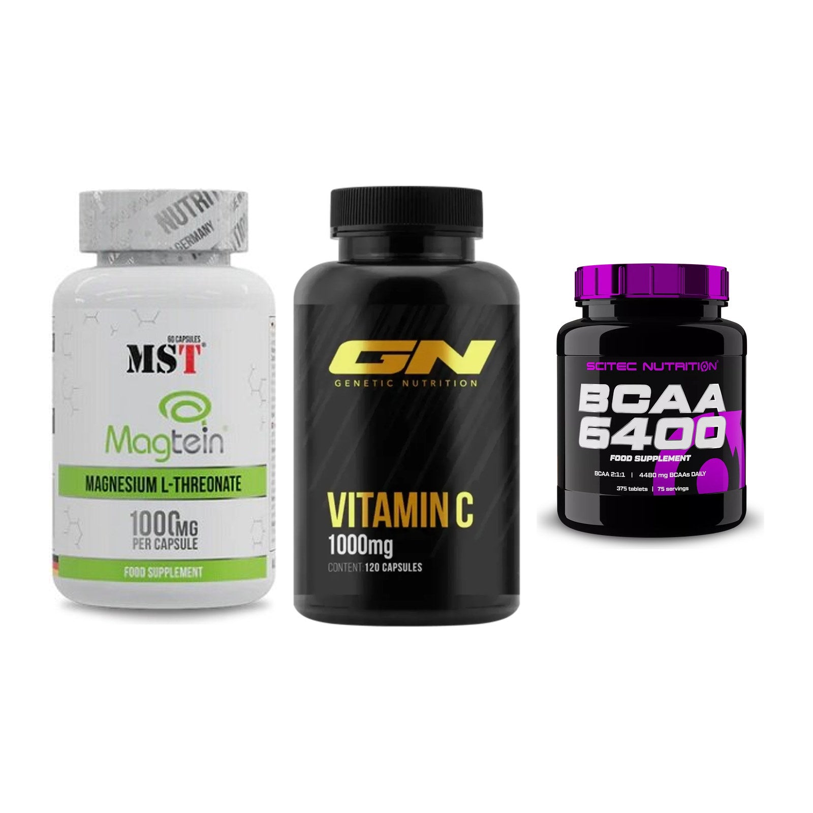 Ausdauer-Set: MST Magnesium + GN Vitamin C + Scitec BCAA 6400 – alle enthaltenen Artikel