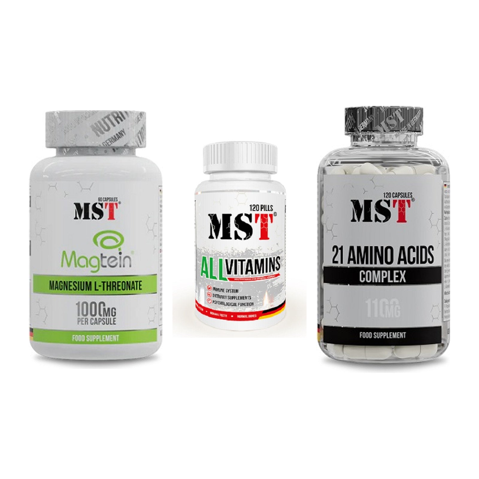 Ausdauer-Set: MST Magnesium + MST All Vitamins + MST 21 Amino – alle enthaltenen Artikel