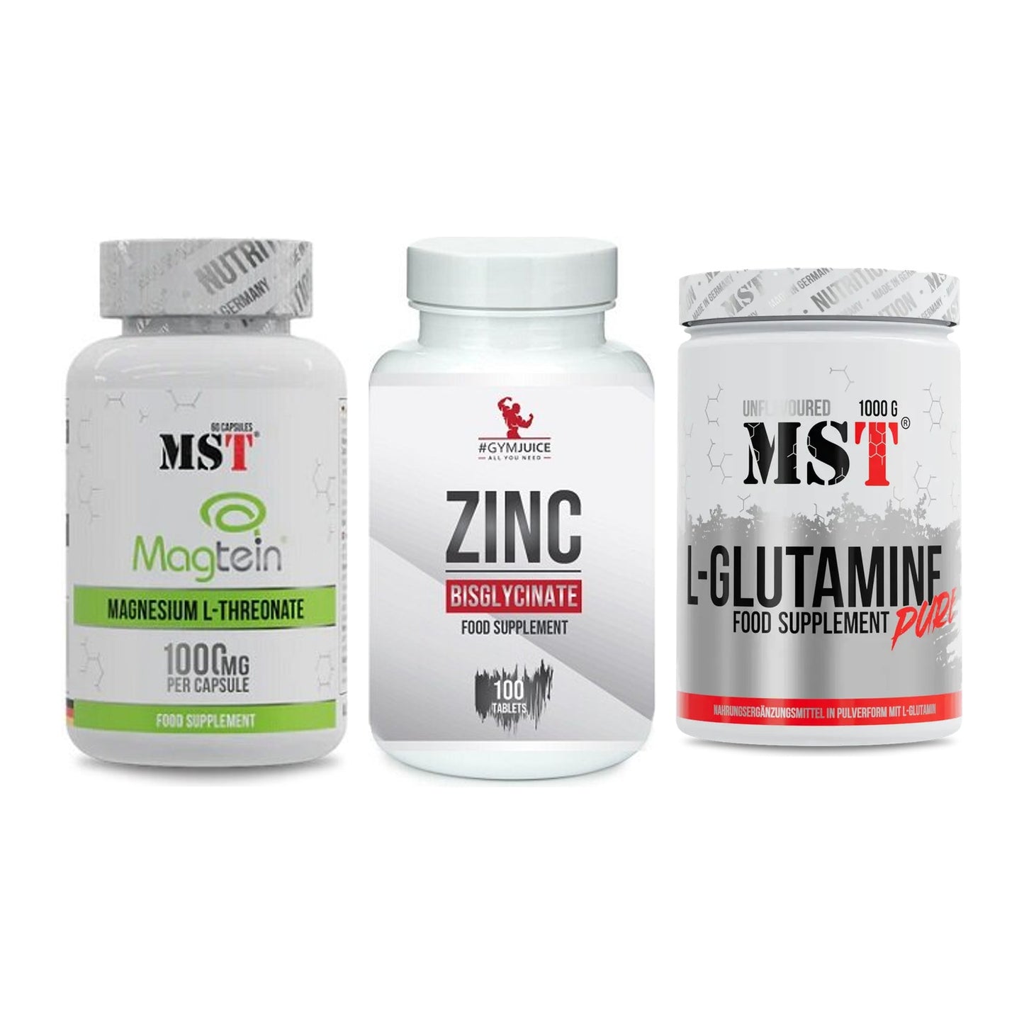 Ausdauer-Set: MST Magnesium + #GYMJUICE ZINC + MST Glutamine – alle enthaltenen Artikel