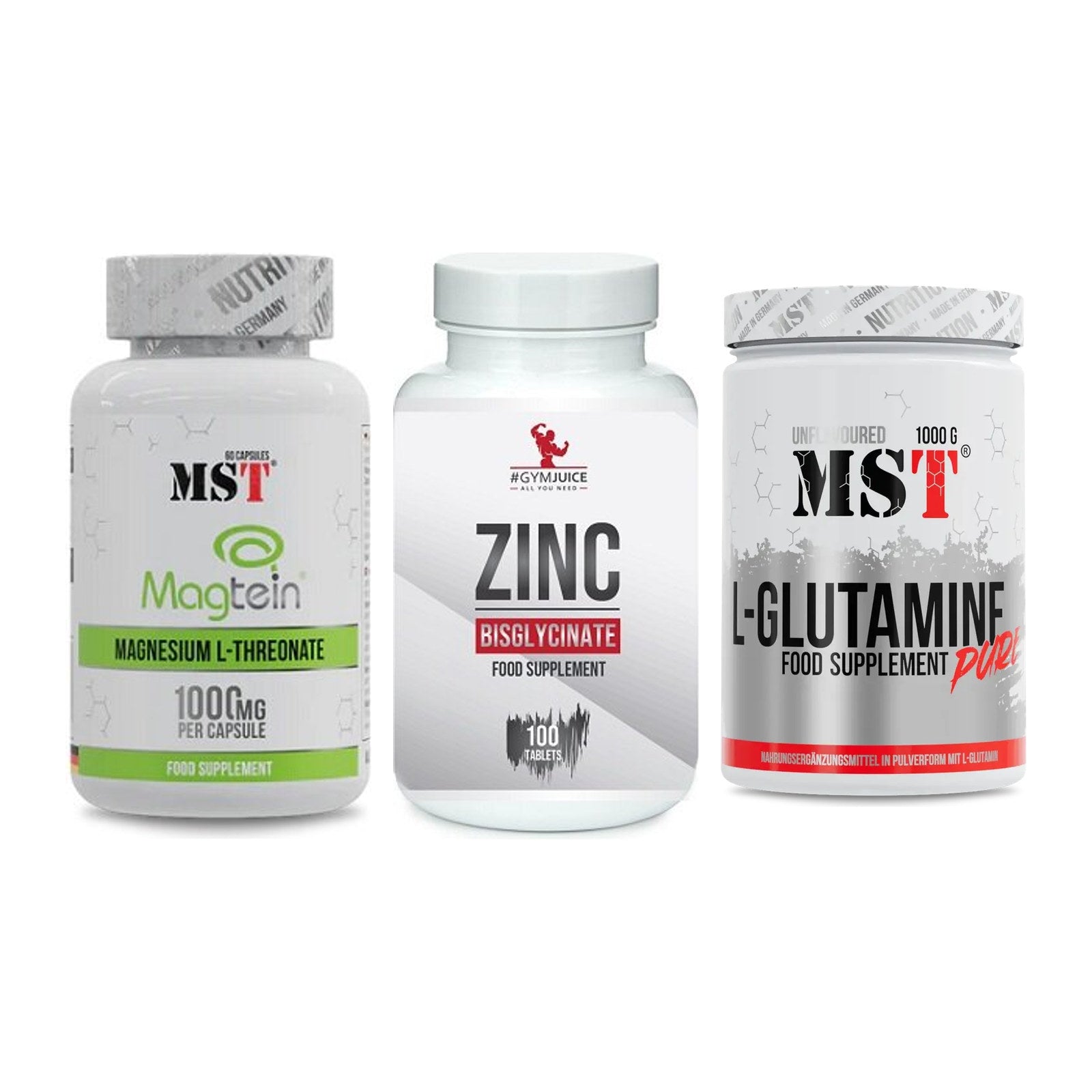 Ausdauer-Set: MST Magnesium + #GYMJUICE ZINC + MST Glutamine – alle enthaltenen Artikel