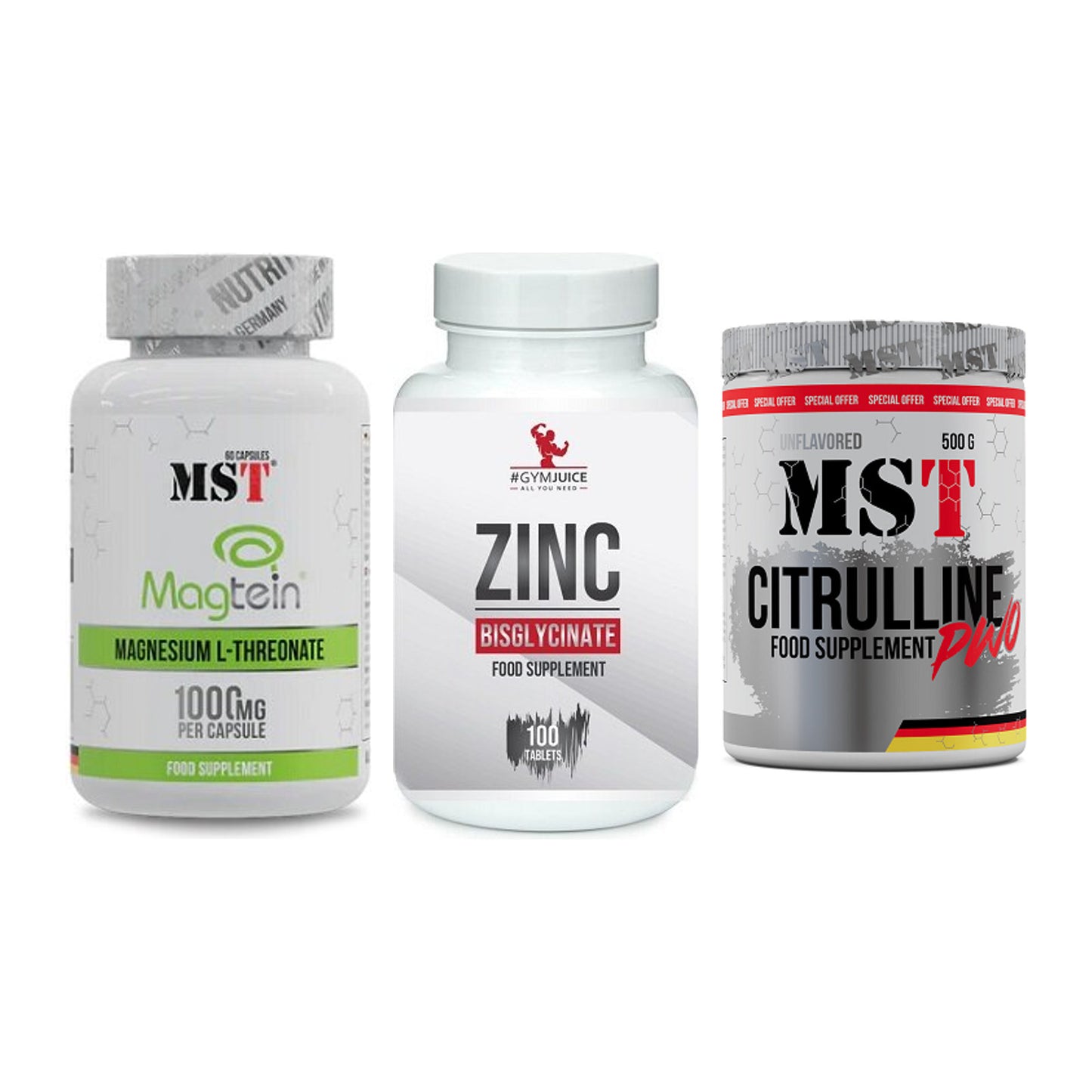 Ausdauer-Set: MST Magnesium + #GYMJUICE ZINC + MST Citrulline – alle enthaltenen Artikel