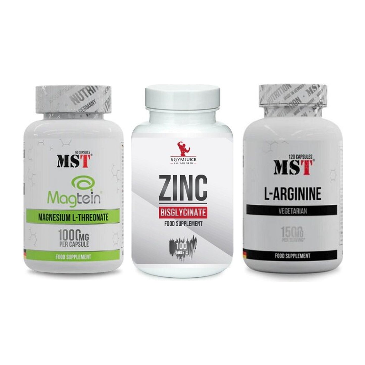 Ausdauer-Set: MST Magnesium + #GYMJUICE ZINC + MST L-Arginine – alle enthaltenen Artikel