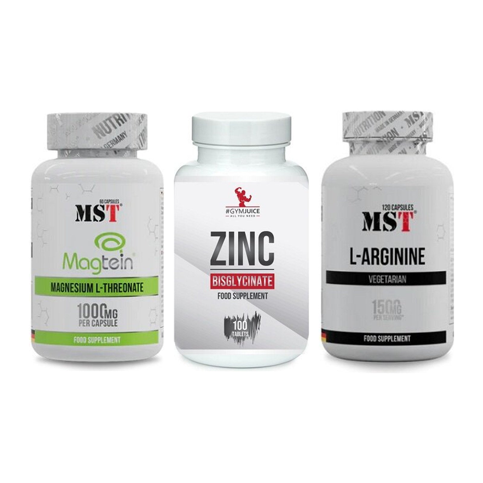 Ausdauer-Set: MST Magnesium + #GYMJUICE ZINC + MST L-Arginine – alle enthaltenen Artikel