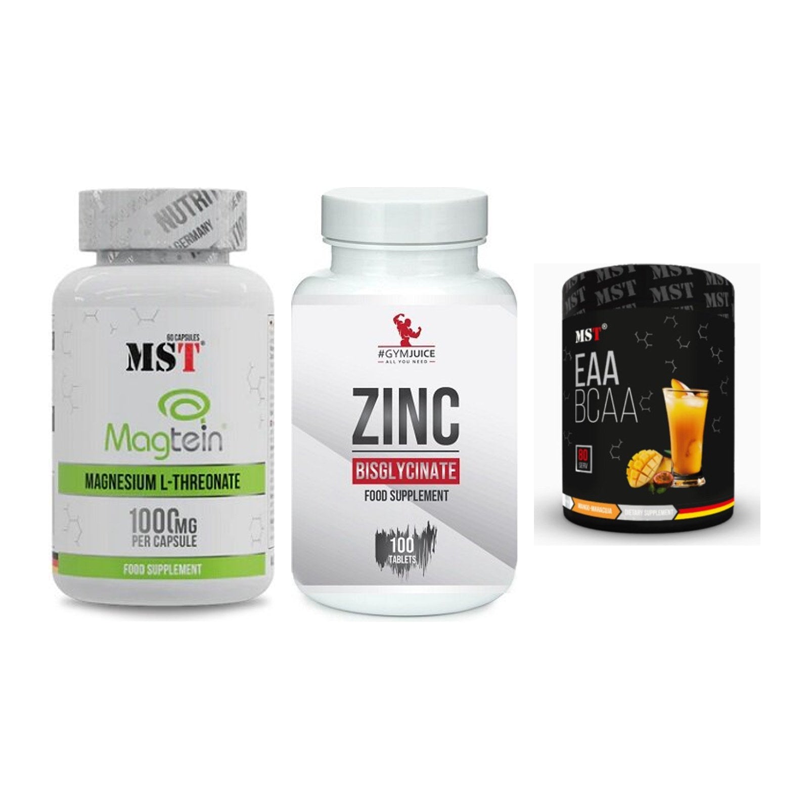Ausdauer-Set: MST Magnesium + #GYMJUICE ZINC + MST EAA & BCAA – alle enthaltenen Artikel